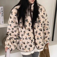 Fur Floral Print Zipper Jacket Free From Label