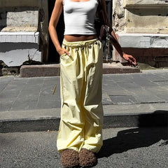 Yellow Wide Leg Cargo Trousers