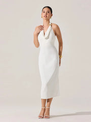 Halter Neck Metal Pin Midi Dress