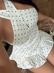 White Polka Dot Halter Ruffle Mini Dress