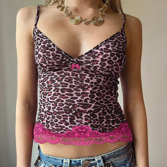 Pink Leopard Print Sheer Cami Top - Free From Label