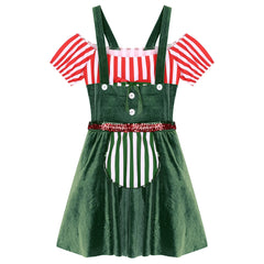 Christmas Gingerbread Candy Cane Velvet Dress Cosplay Costume