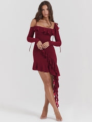 Long Sleeve Off-shoulder Ruffle Mini Dress - Free From Label