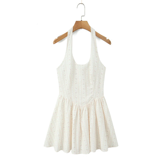 Floral Stripes Print Halter Mini Dress