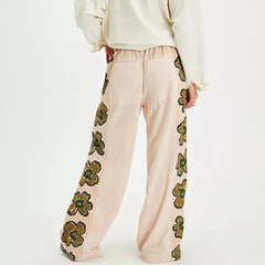 Side Striped Track Pants Y2K Drawstring Elastic Waist Wide Leg Sweatpants