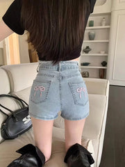 Bow Embroidery Denim Shorts