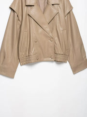 Faux Leather Double Breasted Bomber Jacket