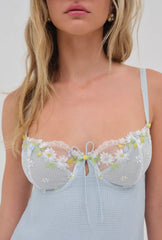 Blue Embroidery Lace Strap Babydoll Mini Dress