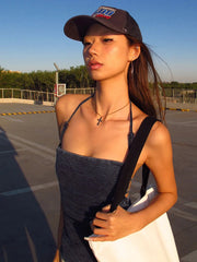 Blue Backless Strappy Tank Top