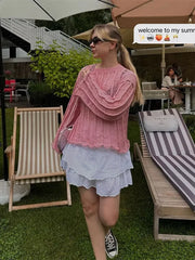 Pink Sheer Frayed Sweater