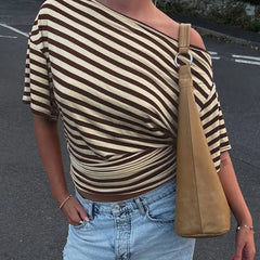 Diagonal Collar Striped T-shirt