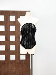 Black Lace Sheer Strapless Corset Top