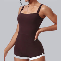 Woman wearing a brown bodysuit full view