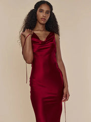 Satin Backless Tie Up Maxi Dress - Free From Label