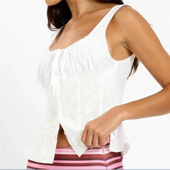 Eyelet Embroidery Peplum Button Down Top
