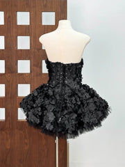 Strapless 3D Flower Appliques Frill Mini Dress
