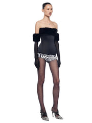 Furry Trim Strapless Top With Gloves