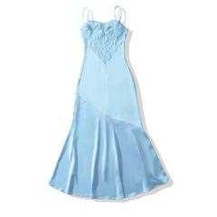 Satin Lace Insert Sweetheart Bust Maxi Dress