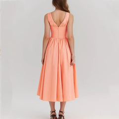 Orange V-neck Tank Midi Dress