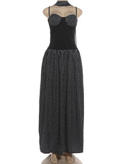 Black Polka Dot Patchwork Maxi Dress With Scarf