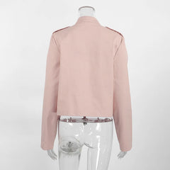 Lapel Button Zip Up Fitted Jacket