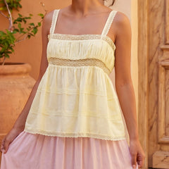 Babydoll Lace Trim Tiered Top