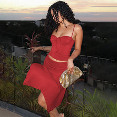 Solid Cami Top And Midi Skirt Set