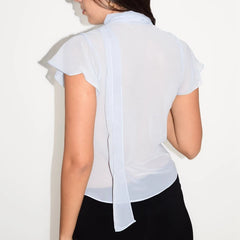 V-Neck Flutter Sleeve Crop Tops with Scarf