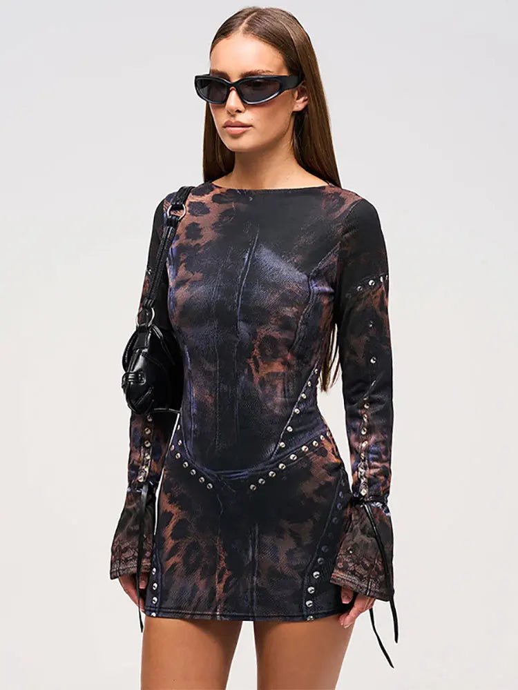 Black Animal Print Long Sleeve Bodycon Mini Dress Free From Label