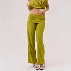 Fold Over Waist Metal Stud Flare Pants