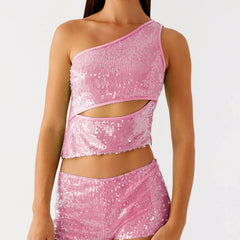 One Shoulder Sequin Tank Top