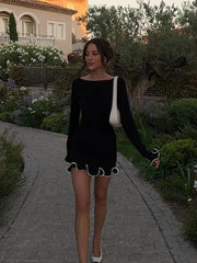 Ruffles Hem Long Sleeve Mini Dress