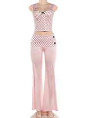Pink Polka Dot Top And Fold Waist Yoga Pants Set