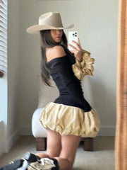Black Long Sleeve Bubble Mini Dress