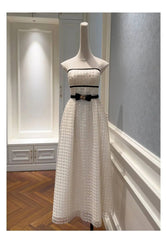 White Sequin Bead Embroidery Strapless Dress