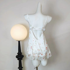 White Satin Floral Print NIght Gown