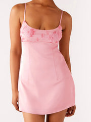 Sequin Flower Embroidered Beading Mini Cami Dress