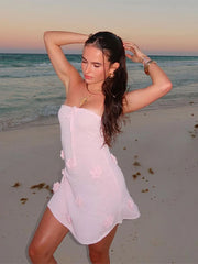 Pink Knitted 3D Flowers Tube Mini Dress