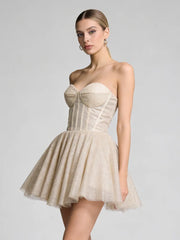 Strapless Glitter Flared Mini Dress