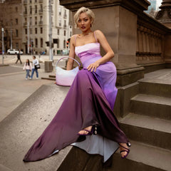 Purple Gradient Spaghetti Strap Maxi Dress