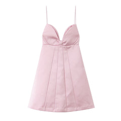 Pink Bow Satin Babydoll Mini Dress