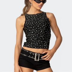 Black Metallic Stud Embellishments Tank Top