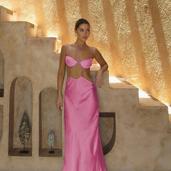 Satin Strappy Bralette Cut Out Maxi Dress