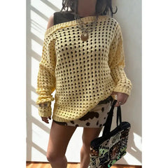 Off Shoulder Crochet Hollow Out Sweater