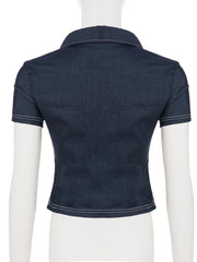 Denim Button Up Collar Crop Top