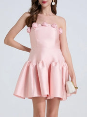 Strapless 3D Flower Mini Dress