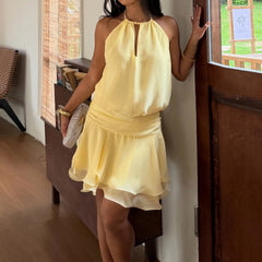 Yellow Backless Ruffle Mini Dress