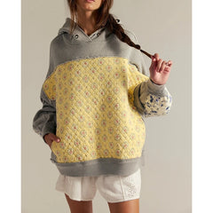 Floral Print Quilted Patchwork Hoodie