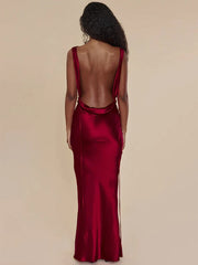 Satin Backless Tie Up Maxi Dress - Free From Label