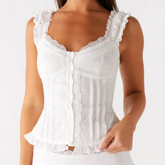 Lace Patchwork Button Up Crop Top